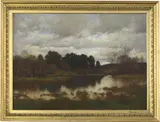 William Merritt Post, New England Landscape with Stream, Oil on canvas