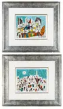 Harry Guttman, A pair of Blue Sky Cityscapes, Limited edition seriolithographs hand numbered (339 and 230