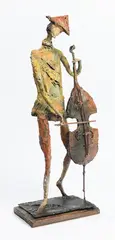Robert E. Kuhn, The Cello Player, Painted bronze statue