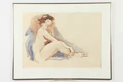 I. Pwret, Seated Female Nude, Watercolor