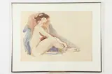 I. Pwret, Seated Female Nude, Watercolor