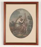 Untitled by Angelica Catharina Marie Anna Kauffman, Allegory of Sculpture, 19th century color stipple engraving (possibly a mezzotint) done by printmaker Francesco Bartoloz, sold Apr 2022