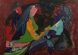Narenda Pal Singh, Three Women, Acrylic on canvas; signed lower middle