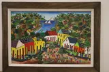 Gilbert Desir, Village by the Ocean, Oil on board