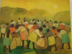 Aurelio Pescina, The End of the Harvest, Impressionist folk art oil on canvas