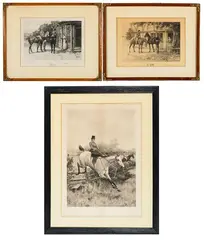Thomas Blinks, Three Engraved Artworks, Blinks 90." Borders have remarks and pencil signatures