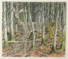 Neil Welliver, Deer in Woods, Etching and aquatint