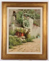 Mitch Billis, Patio with Potted Geraniums, Oil on canvas