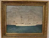 Three Masted US Navy Ship by American School, Oil on Board, sold May 2022
