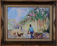 Jay Milburn, Caribbean Street Scene, Oil on Canvas