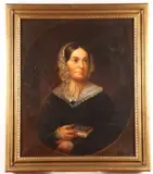 Woman Holding a Bible by American School, Oil on canvas, offered May 2022