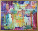 Basma Rezgui, Contemporary Mediterranean Cityscape, Oil on canvas