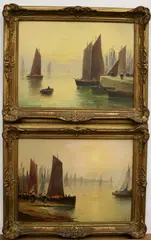 Robert Mason, Pair of Dutch Harbour Scenes, Oil on board