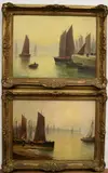 Robert Mason, Pair of Dutch Harbour Scenes, Oil on board