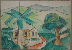 Carlos Osorio, Palm Tree by House, 1964, Ink signed and dated lower right hand corner