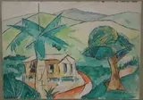 Carlos Osorio, Palm Tree by House, 1964, Ink signed and dated lower right hand corner