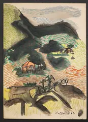 Carlos Osorio, The Red Cabana, 1963, Ink signed and dated lower right hand corner