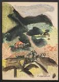 Carlos Osorio, The Red Cabana, 1963, Ink signed and dated lower right hand corner