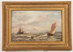 Adrianus Marijnissen, Dutch Boats Out of Sea, Oil on board