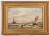 Adrianus Marijnissen, Dutch Boats Out of Sea, Oil on board