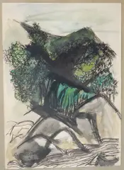 Carlos Osorio, The River Bed, 1963, Ink signed and dated lower right hand corner