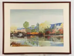 Wayne Lambert Davis, Autumn Scene, Watercolor on paper