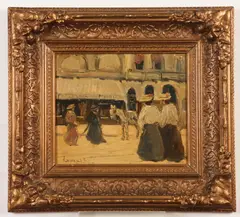 Louis van der Pol, Parisian Scene with White Horse, Oil on board