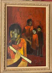 Girl Holding Instrument by Josette Faquet, Oil on canvas, offered Jun 2022