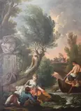 Paysage de Rivière avec des Pêcheurs Paysage de Rivière avec des Pêcheurs (River Landscape with Fishermen) by Jean-Baptiste-Henri Deshays, Oil on canvas, offered Jun 2022
