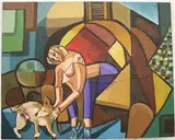 Jose Salazar Vazquez, Woman with Dog, Oil on Canvas