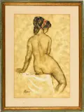 Boris Goncharov Simon, Seated Nude, circa 1950, Colored lithograph