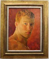 Ron Grisworld, Portrait Study Boxer. [LGBTQ+ INTEREST], Oil on Panel