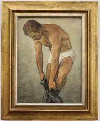 Ron Grisworld, Study for Bather, [LGBTQ+ INTEREST], Oil on board