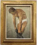 Ron Grisworld, Study for Bather, [LGBTQ+ INTEREST], Oil on board