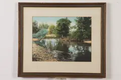 Wallace Nutting, The Swimming Pool, Colored photograph with photographer's ink signature on paper (right hand corner)
