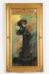 Continental School, Lady with a Stylish Hat, Colored lithograph