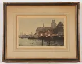 French School, Late Afternoon at Notre Dame, Pencil signed lower right hand corner