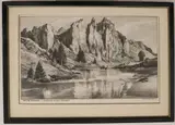 Lloyd Harting, Rock Towers, Lithographed pencil sketch Placemat