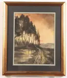 Early October Morning Landscape Later Afternoon Sun by American School, Watercolor and Gouache on paper, offered Jun 2022