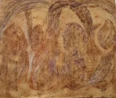 Indian School, Four Monks, Mixed media on Canvas