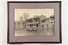 Asian School, Urban Scene, Watercolor on paper