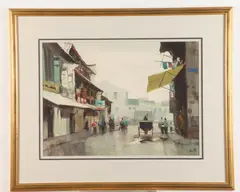 Asian School, A pair of Urban Scenes, Watercolor on paper