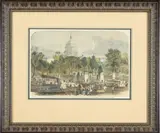 Frederick Dielman, Scene at the Pennsylvania Avenue entrance to the Capitol grounds at Washington on the daily adjournment of Congress, circa 1866, Periodical colored wood engraving