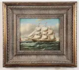 Three Masted Boat by American School, Oil on canvas, sold Aug 2022