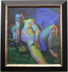 Johan with Blue Drape, 2013, [LGBTQ+ INTEREST] by Nebojsa Zdravkovic, Oil on canvas, sold Aug 2022