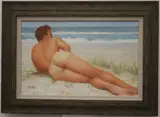 Hongtao Huang, Beach Boy, [LGBTQ+ INTEREST], Oil on canvas