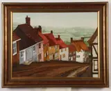 Old Village Street by English School, 1977, Oil on board, sold Aug 2022