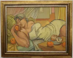 Joseph Radoccia, Reclining Woman Feasting on Oranges, Oil on canvas