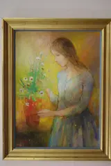 Charles Lanier, The Red Vase, Painting is a vintage acrylic on board