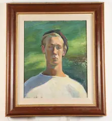 Dorothy van Loan, Portrait of a Male with Hat, Oil on canvas